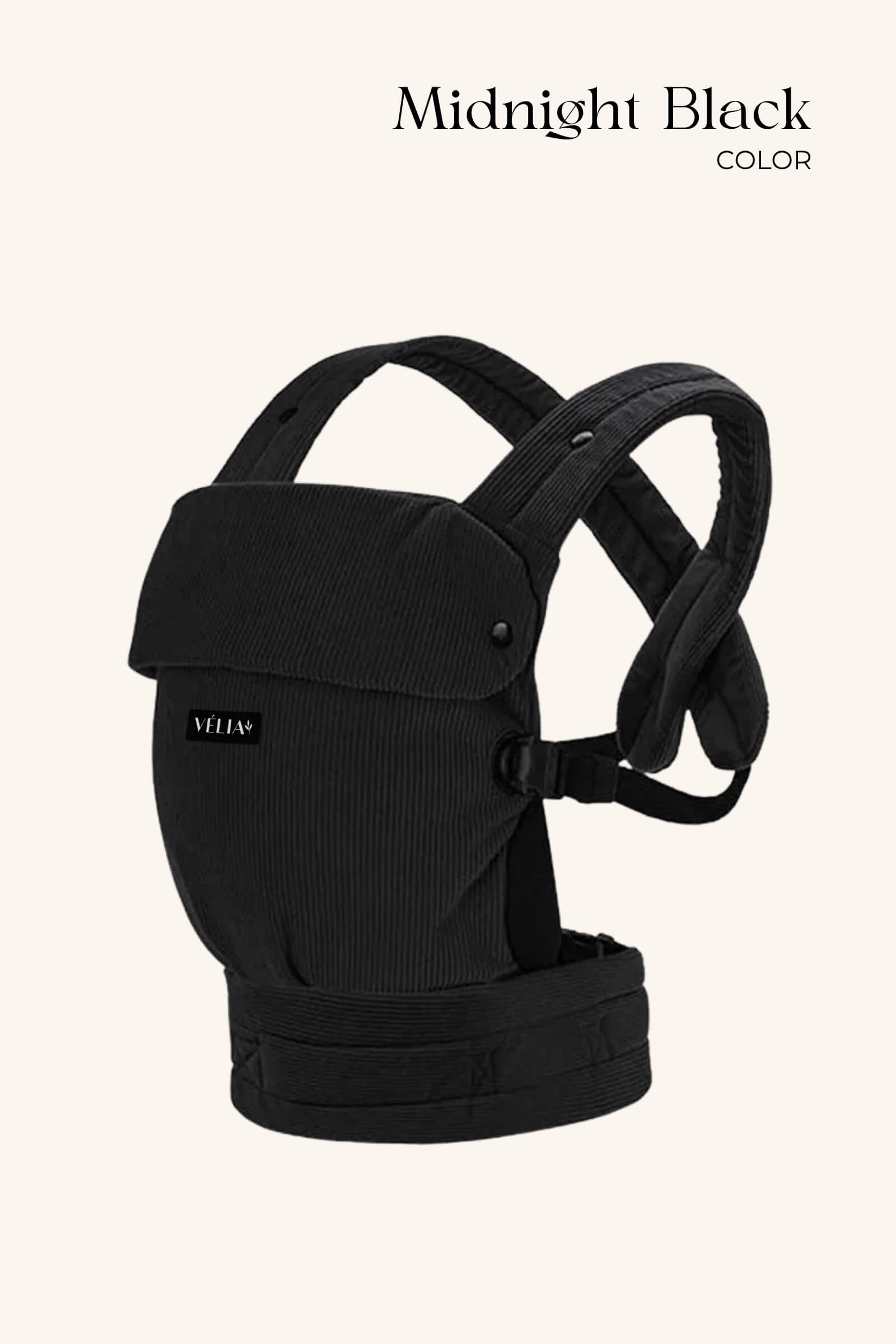 VÉLIA NUVOLA Babytrage in Midnight Black – Robustes Design in edlem Schwarz, ideal für den täglichen Einsatz