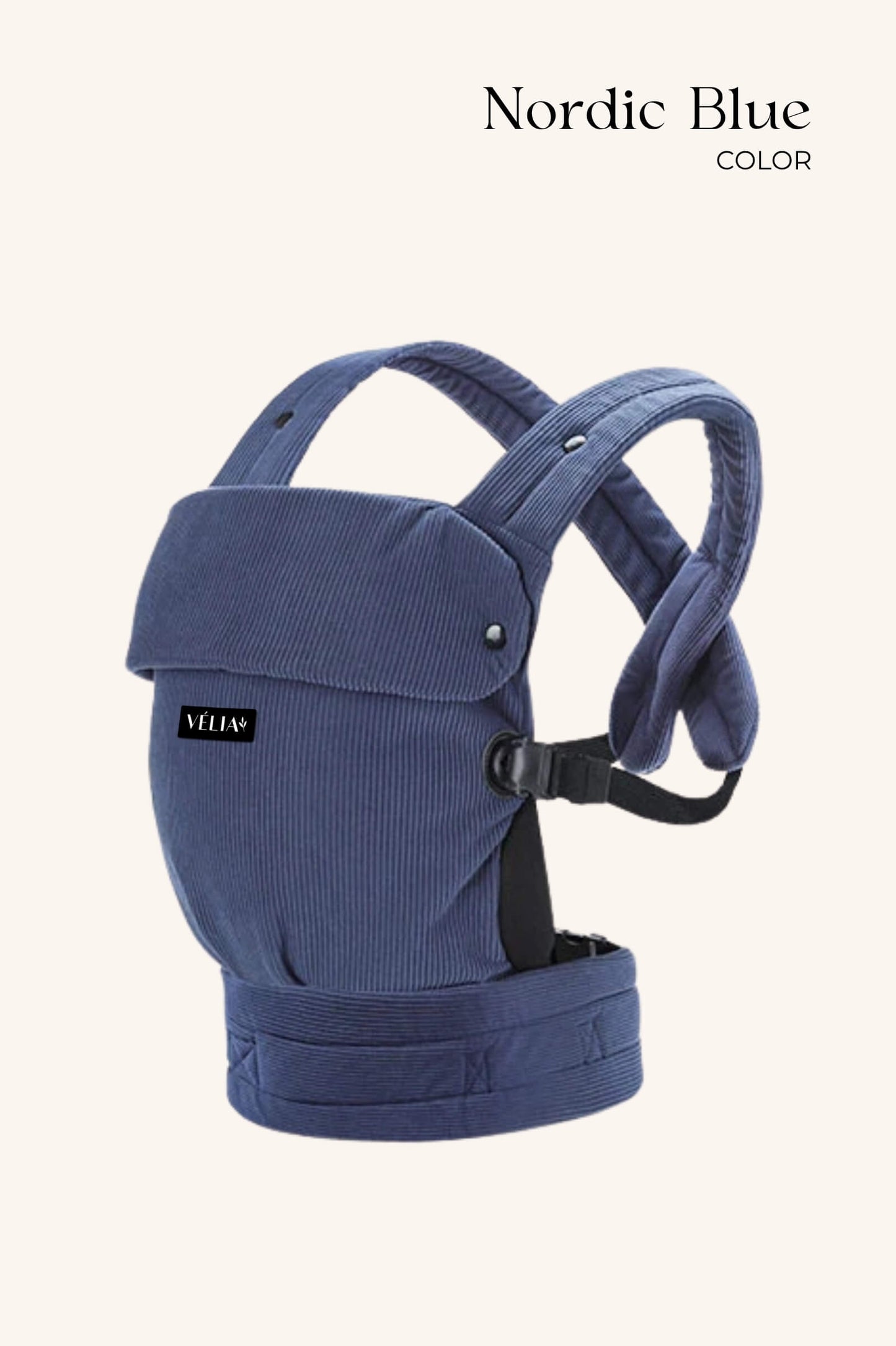 VÉLIA NUVOLA Babytrage in Nordic Blue – Funktionales Design und entspannte Trageweise für moderne Eltern
