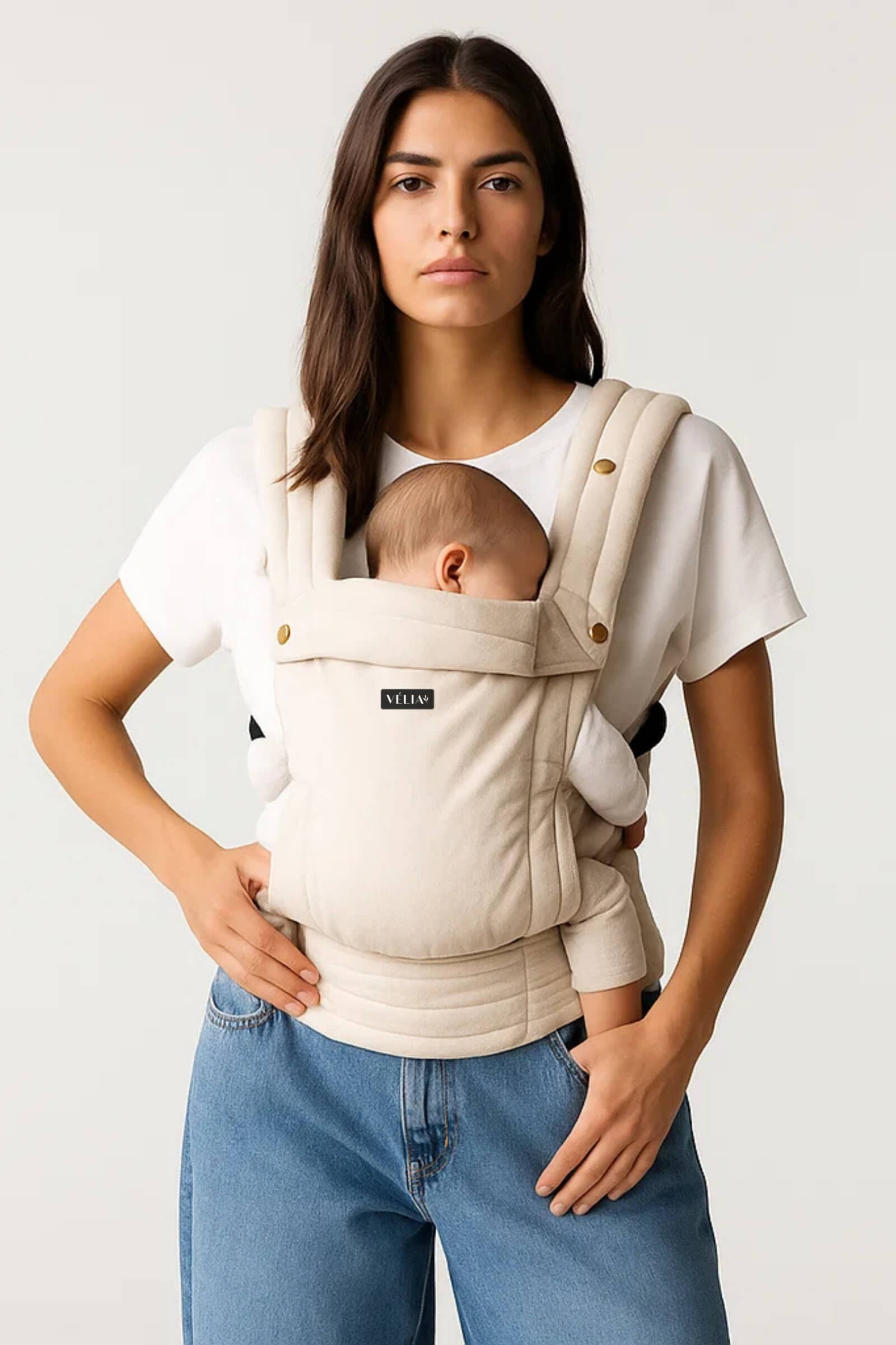 VÉLIA PURE Babytrage – Komfortable Babytrage für Mütter, rückenfreundlich, atmungsaktiv und ideal für Babys von 3–20 kg